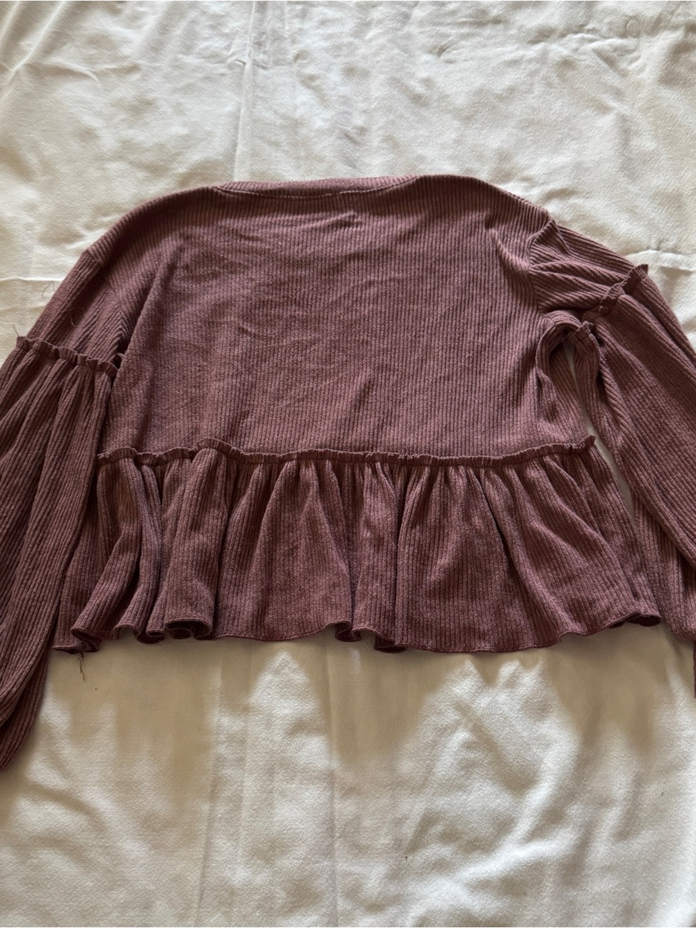 Altar'd State Mauve Ribbed Ruffle Peplum Top - Picture 5 of 7